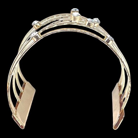 Goldtone Crystal Multi Layer Cuff Bracelet - Picture 5 of 7